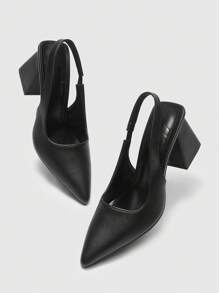 CUCCOO BIZCHIC Chaussures à talons épais à bout pointu en PU avec sangle arrière noire. Idéal pour le travail, les sorties, les fêtes et les vacances. Parfait pour Noël, l'automne, le Nouvel An et la Saint-Valentin