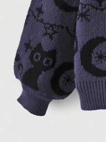 ROMWE Goth Women's Casual Loose Fitting Crew Neck Cartoon Cat Pattern Oversized Long Sleeve Sweater For Autumn/Winter,Long Sleeve Tops - Multicolor - View 4