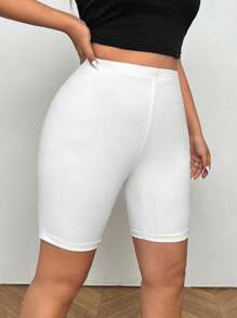 SHEIN EZwear Black Quick-Drying Breathable Plus Size Compression Shorts - White - View 2
