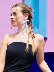 Twin Melody X SHEIN SHEIN MOD 1 Paar weiße süße Ohrringe im Boho-Stil mit Schleife, modischer Ohrschmuck für Studentinnen im Alltag