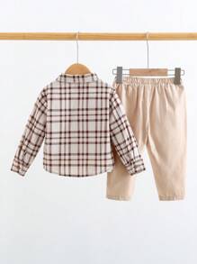 Cozy Pixies 3pcs Baby Boy's Colorful Plaid Contrast Collar Short Sleeve Cardigan, Soft Knit Short Sleeve T-Shirt And Pants Set