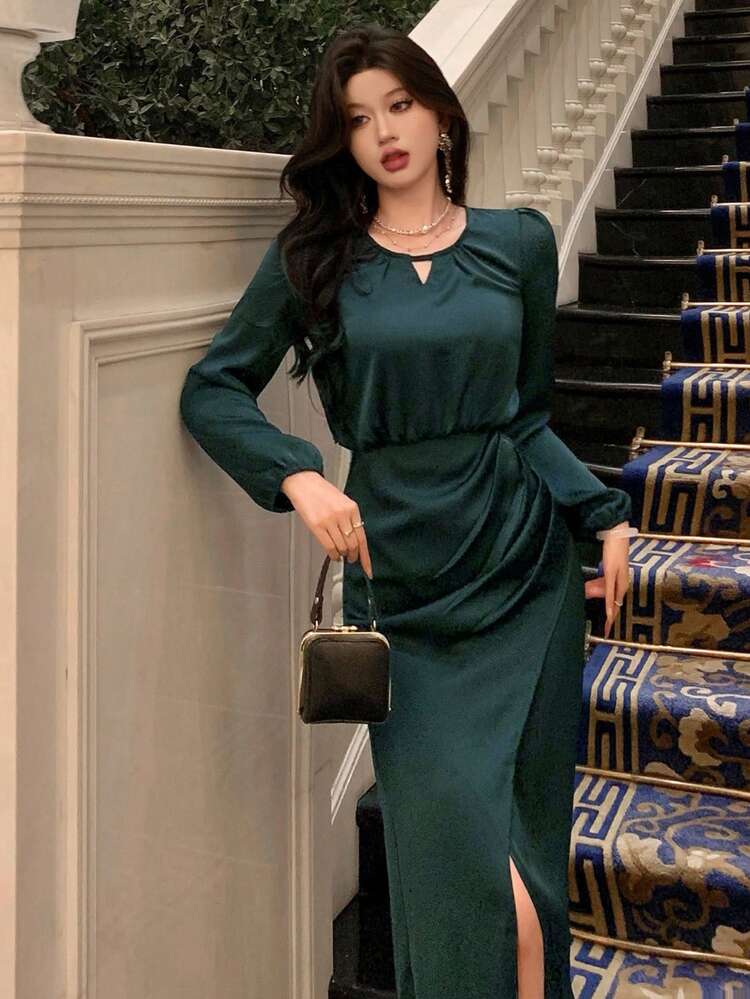 chinese dress ladies Women's Summer Casual Short Sleeve Crewneck Swing Dress