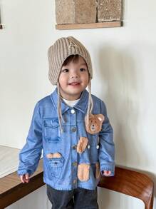 SHEIN Baby Boys Casual Daily Wear Cute 3D Bear Embroidered Outwear, Suitable For Autumn & Winter - Baby Blue - View 5