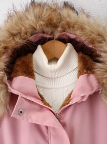 Tween Girl 加厚保暖内衬连帽夹克 - 粉色 - 查看 6