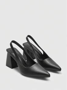 CUCCOO BIZCHIC Chaussures à talons épais à bout pointu en PU avec sangle arrière noire. Idéal pour le travail, les sorties, les fêtes et les vacances. Parfait pour Noël, l'automne, le Nouvel An et la Saint-Valentin