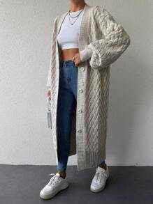 EURMUSE Women'S Drop Shoulder Long Cardigan With Open Front Design - Beige - View 5