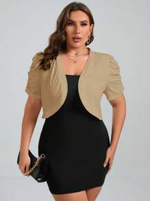 SHEIN Clasi 加大泡泡袖前开襟短款夹克