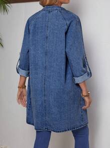 SHEIN LUNE Áo khoác denim có cổ dài vừa phải, trang phục thường ngày - Rửa tối - Xem 2