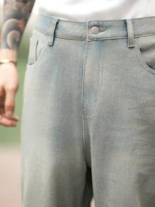 Manfinity Roghcode Y2K Vintage Streetwear Light Blue Distressed Wide Leg Baggy Jeans For Men - Light Wash - View 6