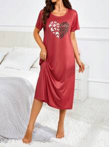 Áo ngủ ngắn tay in hình trái tim cho nữ - Màu Đỏ Sâu - Xem 3