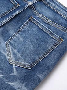 Chillumni Men's Button Waistband Distressed Straight Fit Jeans With Pockets, Men Ripped Jeans, Blue Ripped Jeans Men, Designer Jeans Men - Medium Wash - View 5