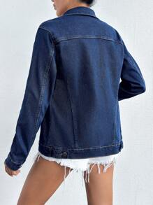 EURMUSE Flap Pocket Button Front Denim Jacket - Medium Wash - View 2