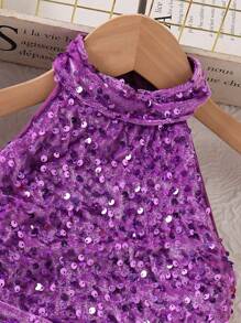 SHEIN Explorewe Tween Girls' Sequin Party Mini Dress - Purple - View 5