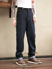 Manfinity Homme Men Slant Pocket Straight Leg Baggy Jeans - Dark Wash - View 1