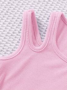 SHEIN 4 Stücke Kleine Mädchen Einfarbig Gestrickt Tailliert Kurzes Lässig Tank Top Set