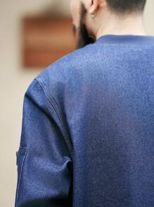 Manfinity Homme 男式复古水洗宽松蓝色牛仔飞行员夹克 - 深色水洗藍 - 查看 6