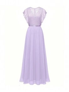 Váy đi nghỉ thường ngày có cổ chữ V màu hoa oải hương màu hoa oải hương dành cho nữ - Màu tím hoa cà - Xem 1