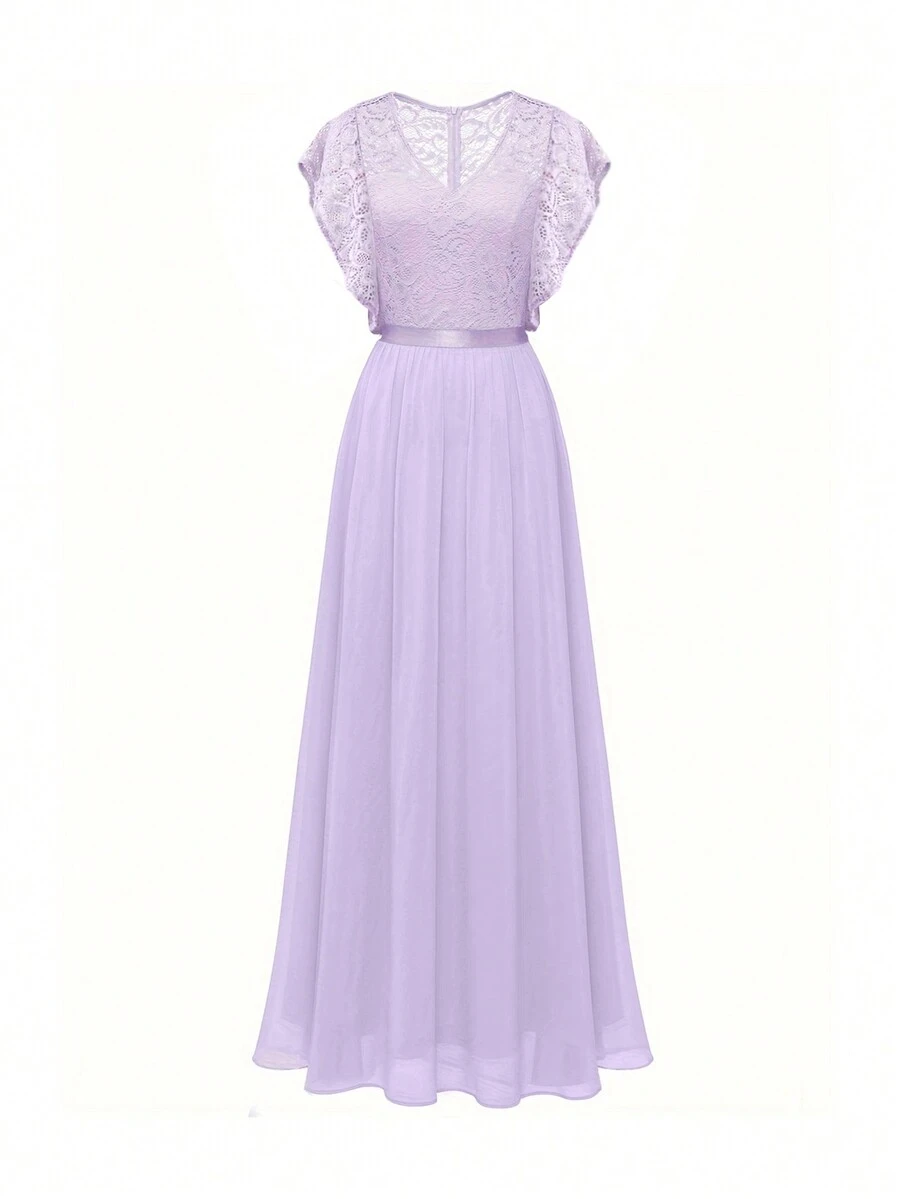 Váy đi nghỉ thường ngày có cổ chữ V màu hoa oải hương màu hoa oải hương dành cho nữ - Màu tím hoa cà - Xem 1