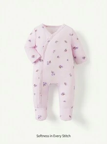 Cozy Pixies Neonata Tutina Casual Morbida Con Fantasia Floreale A Manica Lunga E Piedini