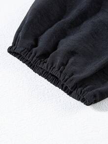 Acelitt 女士简约纯色圆领短袖连体裤，宽松版型，休闲日常穿着，黑色 - 黑色 - 查看 7