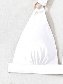 SHEIN Swim Women's Solid Color Halter Neck Fashion Bikini Set, For Summer Beach Vacation - White - View 7