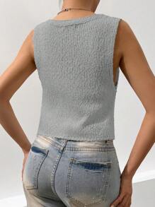 Flirla Áo dệt kim cổ chữ V khoét rỗng thoải mái thông thường đa năng dành cho nữ - Xám - Xem 2