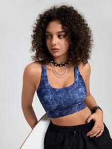 Easithlete Women's All-Over Print Racerback Sports Bra - Royal Blue - View 3