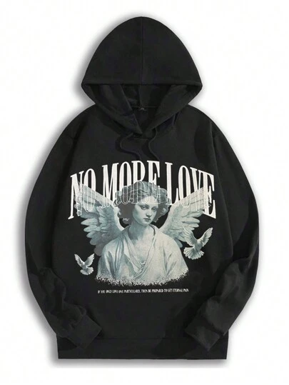 Morninghabits Áo nỉ trùm đầu in khẩu hiệu thiên thần thường ngày dành cho nam của Artist, Áo, Dành cho ngày lễ, kỳ nghỉ, mùa xuân, đi chơi, lễ hội, tập luyện, phù hợp với Ibiza