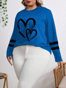 SHEIN LUNE 女性加大碼心臟和條紋印花t恤