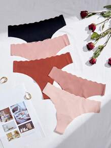 5pcs/Pack Seamless Women's Solid Color Hollow Cross Strap Thong Panty - Multicolor - View 2