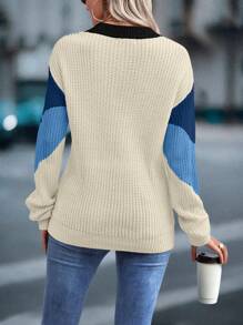 EMERY ROSE Women's Crew Neck Striped Color Block Long Sleeve Pullover Sweater,Long Sleeve Tops Knit Pullover Fall Winter Outfit