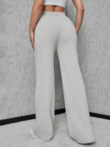 SHEIN Tall Drawstring Waist Knit Pants - Apricot - View 2