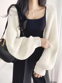 DAZY 女士纯色简约日常针织开衫、长袖上衣 - 白色 - 查看 8