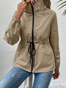 EMERY ROSE Women's Solid Color Casual Hooded Drawstring Long Sleeve Jacket Fall Winter Cloth For Women