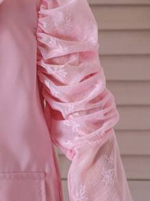 SHEIN 年轻女孩休闲纯色优雅蕾丝泡泡袖时尚西装外套，适合秋季、冬季、日常穿着、派对 - 粉色 - 查看 7