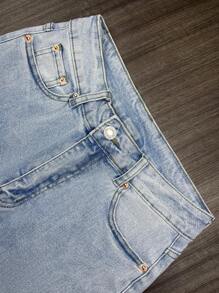 NVFelix Women's Straight Leg Jeans Stretch Fabric Distressed Wash Elegant And Stylish Loungewear Winter Wear Blue For Thanksgiving And New Year - Light Wash - View 9