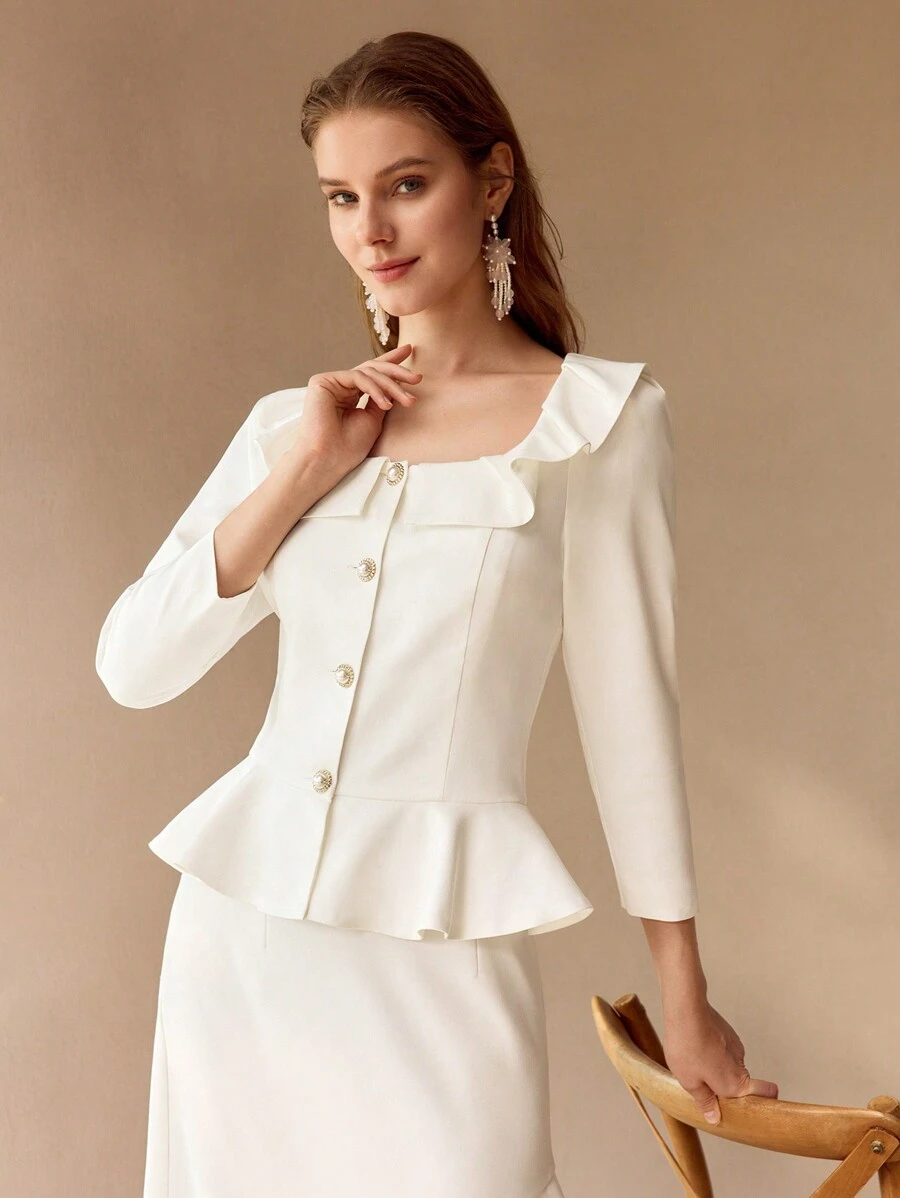MOTF PREMIUM ÁO PEPLUM CỔ VUÔNG RÕ RÀNG TRIM