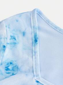 SHEIN Girlism Tween Girls' Ditsy Floral Square Neck Fitted Cropped Bell Sleeve Casual T-Shirt - Baby Blue - View 3