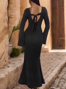 European And American Style Autumn/Winter Long Belted Fitted Dress