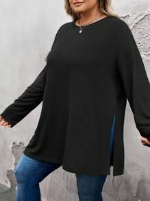 SHEIN CURVE+ Plus Size Basic Casual Daily Homewear Side Slit Cashmere Blend Undershirt