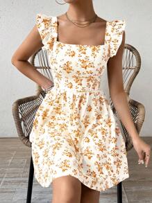 Breezaya Vestido elegante sin espalda con volantes y estampado aleatorio para mujeres - Multicolor - Ver 5