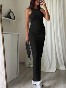 Women Solid Knit Sleeveless Casual Streetwear Bodycon Spring Summer Party Tank Dress