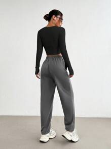 Easithlete Nuevo conjunto de ropa deportiva casual para mujeres, ropa informal con diseño transpirable y cómodo para correr al aire libre, entrenamiento, yoga - Negro - Ver 2