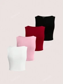 4pcs Women Plain Casual Sleeveless Tank Top Set