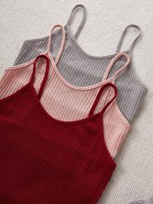 Set de pijama con camiseta de tirantes y shorts de mujer de unicolor acanalado - Multicolor - Ver 3