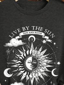 INAWLY Camiseta gráfica de manga corta con estampado de sol y lema para mujer