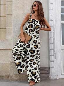 SHEIN LUNE Women's Spaghetti Strap Criss-Cross Printed Jumpsuit