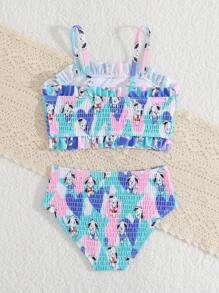 2 peças conjunto de biquíni estampado de cachorrinho fofo para meninas verão praia, maiô