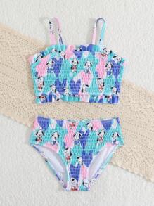2 peças conjunto de biquíni estampado de cachorrinho fofo para meninas verão praia, maiô