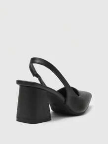 CUCCOO BIZCHIC Chaussures à talons épais à bout pointu en PU avec sangle arrière noire. Idéal pour le travail, les sorties, les fêtes et les vacances. Parfait pour Noël, l'automne, le Nouvel An et la Saint-Valentin
